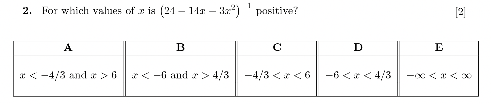 PAT Maths multiple choice question