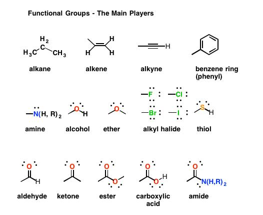 Summary of the functional groups